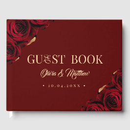 Libro De Visitas Elegant Burgundy and Gold Roses Wedding