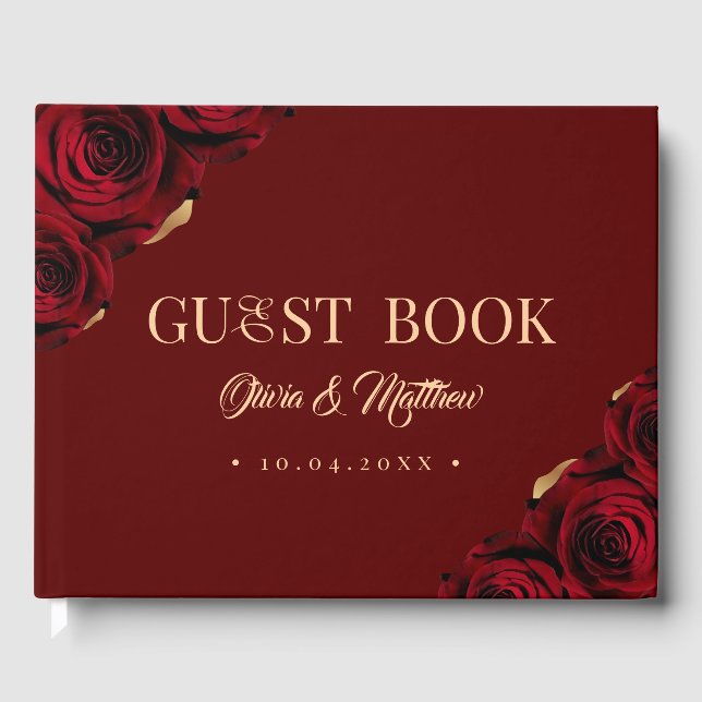 Libro De Visitas Elegant Burgundy and Gold Roses Wedding (Anverso)