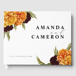 Libro De Visitas Elegant Burgundy Red Watercolor "MARIGOLD" Wedding