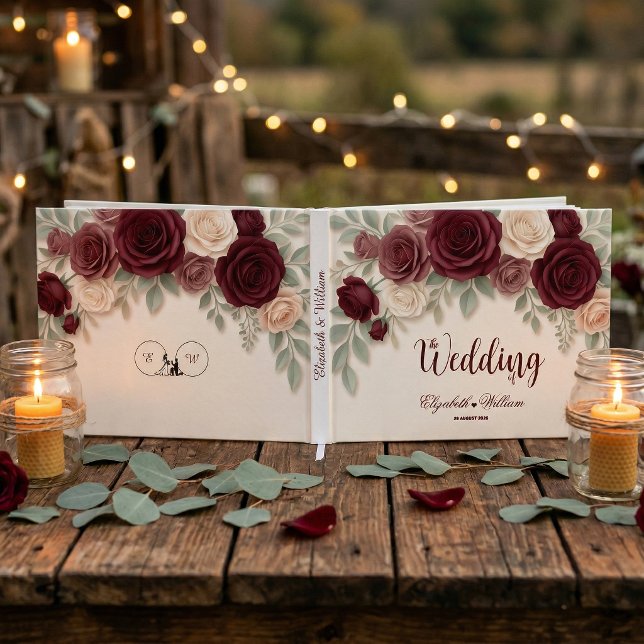 Libro De Visitas Elegant Burgundy Rose Chic Wedding (Subido por el creador)