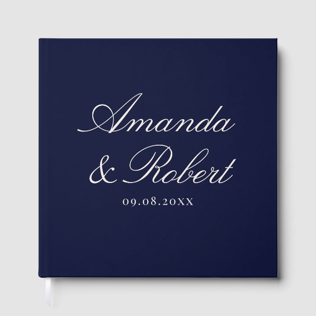 Libro De Visitas Elegant Calligraphy Navy Blue Wedding (Anverso)