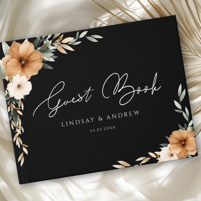 Libro De Visitas Elegant Copper Earthy Botanical Black Wedding (Elegant Boho Copper Earthy Botanical Black Custom Wedding Guest Book)