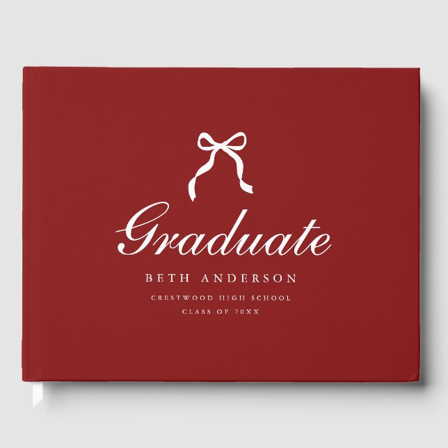 Libro De Visitas Elegant Coquette Script Graduation Party Wine Red (Anverso)