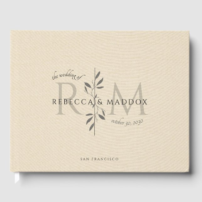 Libro De Visitas Elegant Cream Botanical Monogram Wedding (Anverso)