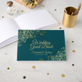 Libro De Visitas Elegant Dark Teal & Gold Stylish Wedding