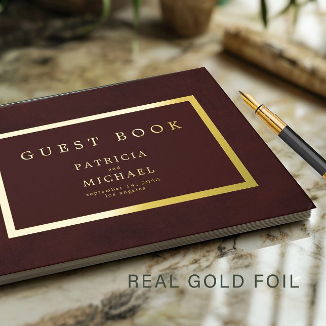 Libro De Visitas Elegant deep burgundy gold foil typography wedding (Subido por el creador)