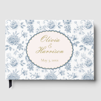 Libro De Visitas Elegant Dusty Blue French Toile Wedding Guest Book