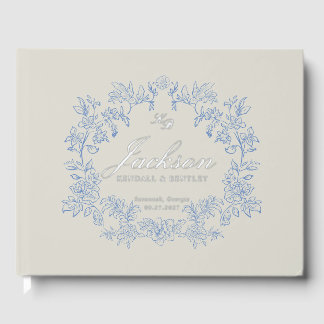 Libro De Visitas Elegant Dusty Blue Toile Floral Victorian Wedding