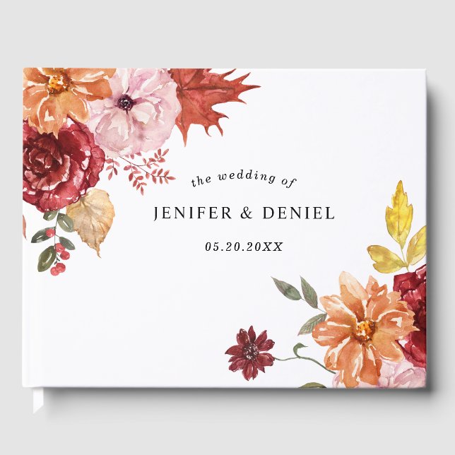 Libro De Visitas Elegant Fall Leaves Autumn Wedding  (Anverso)