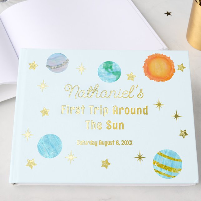 Libro De Visitas Elegant First Trip Around The Sun Boy's Birthday (Subido por el creador)