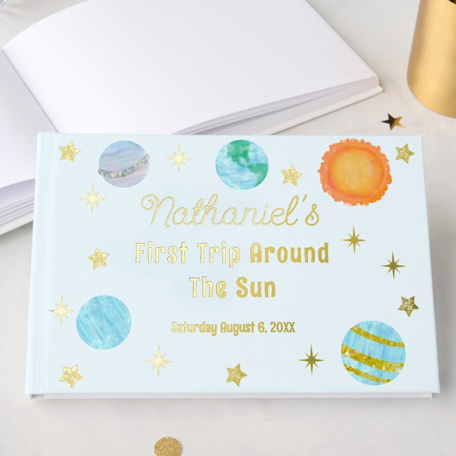 Libro De Visitas Elegant First Trip Around The Sun Boy's Birthday (Subido por el creador)