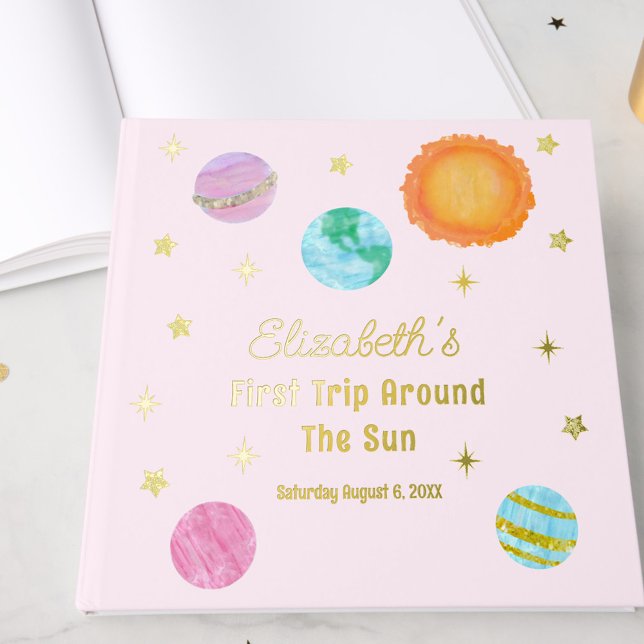 Libro De Visitas Elegant First Trip Around The Sun Girl's Birthday (Subido por el creador)