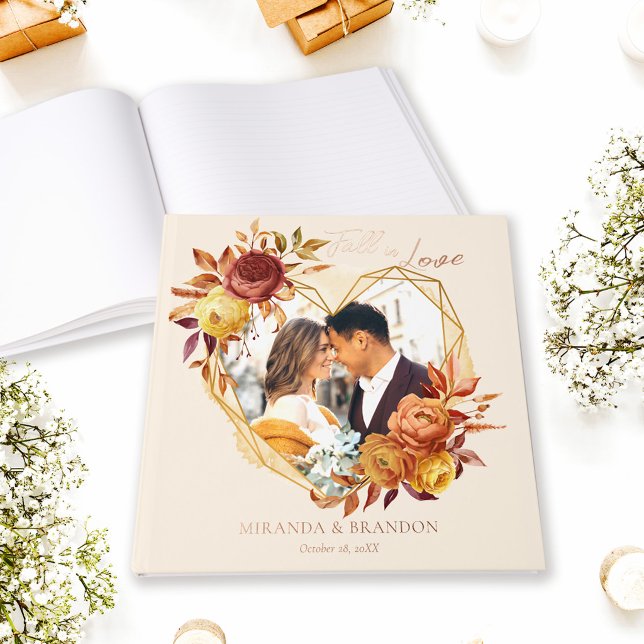 Libro De Visitas Elegant Floral Boho Fall in Love Photo Wedding (Subido por el creador)