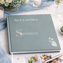 Libro De Visitas Elegant Floral Dusty Sage 70th Birthday Silver