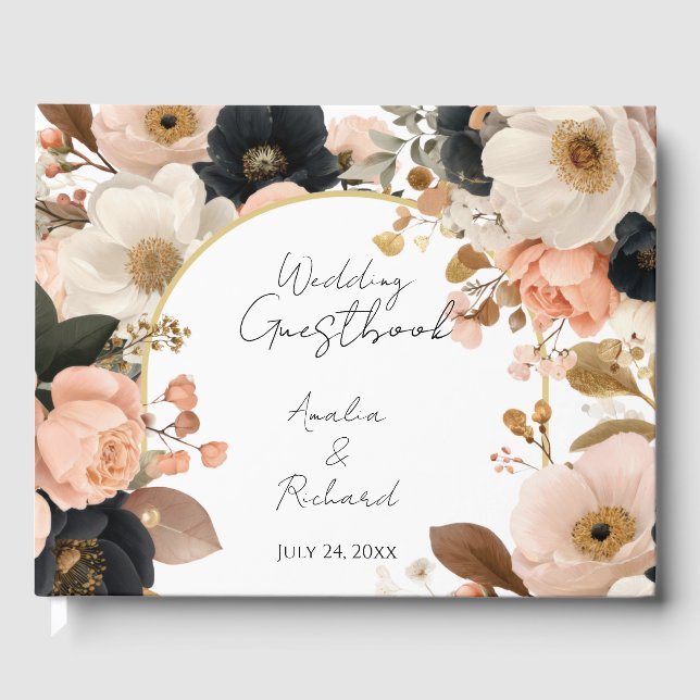 Libro De Visitas Elegant Floral Personalized Wedding Guestbook (Anverso)