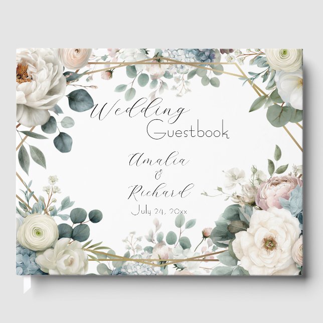 Libro De Visitas Elegant Floral Personalized Wedding Guestbook (Anverso)