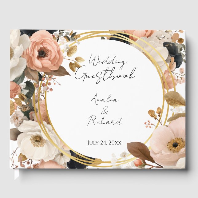 Libro De Visitas Elegant Floral Personalized Wedding Guestbook (Anverso)