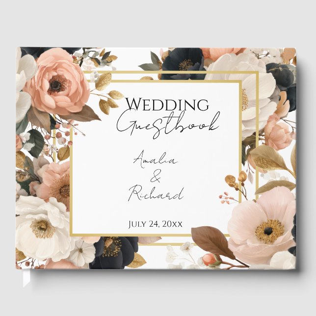 Libro De Visitas Elegant Floral Personalized Wedding Guestbook (Anverso)
