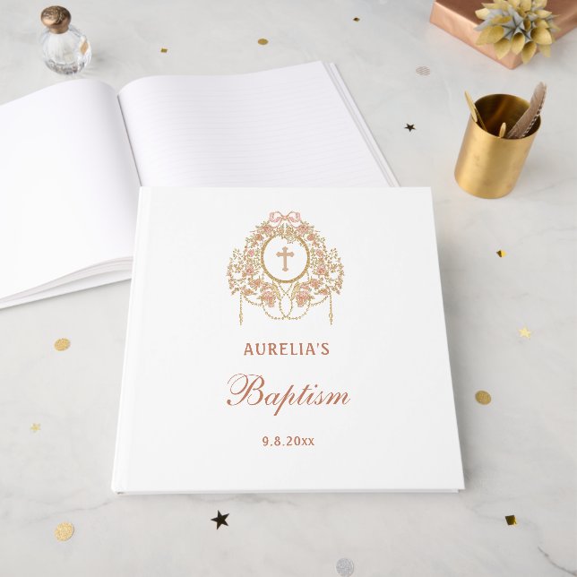 Libro De Visitas Elegant Frame Holy Cross Baptism Guest Book (Anverso Abierto)