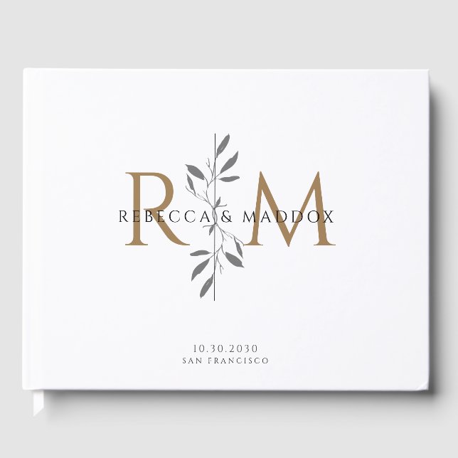 Libro De Visitas Elegant Gold Botanical Monogram Wedding (Anverso)