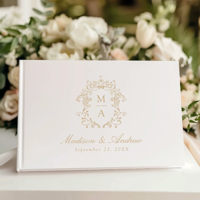 Libro De Visitas Elegant Gold Chinoiserie Crest Monogram Wedding (Subido por el creador)