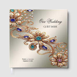 Libro De Visitas Elegant Gold Jewel Flowers Guest Book