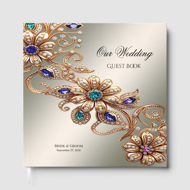 Libro De Visitas Elegant Gold Jewel Flowers Guest Book (Anverso)
