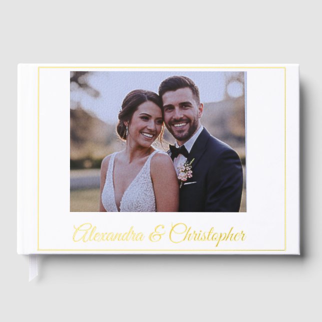 Libro De Visitas Elegant Gold Script Photo Wedding Guestbook (Anverso)