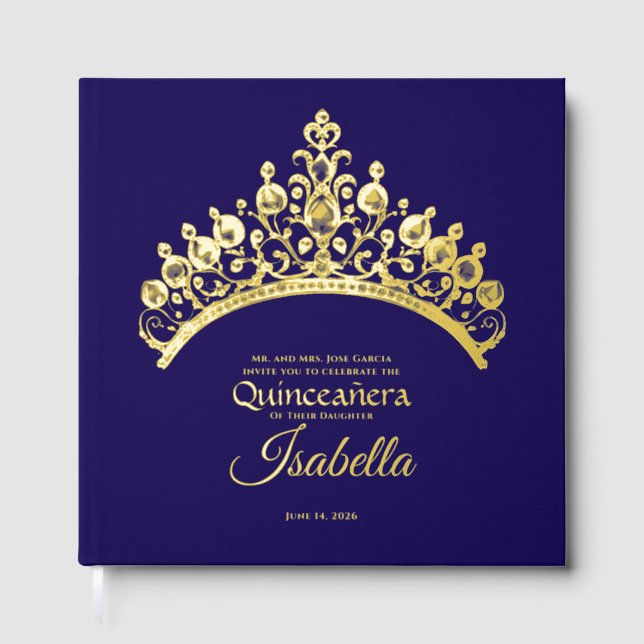 Libro De Visitas Elegant Gold Tiara Crown Quinceañera Birthday (Anverso)