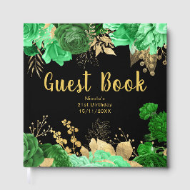 Libro De Visitas Elegant Green and Gold Flowers Birthday Party