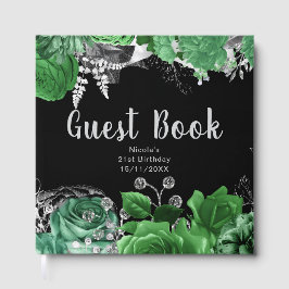 Libro De Visitas Elegant Green and Silver Flowers Birthday Party