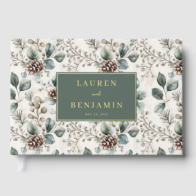 Libro De Visitas Elegant Green Botanical Watercolor (Anverso)
