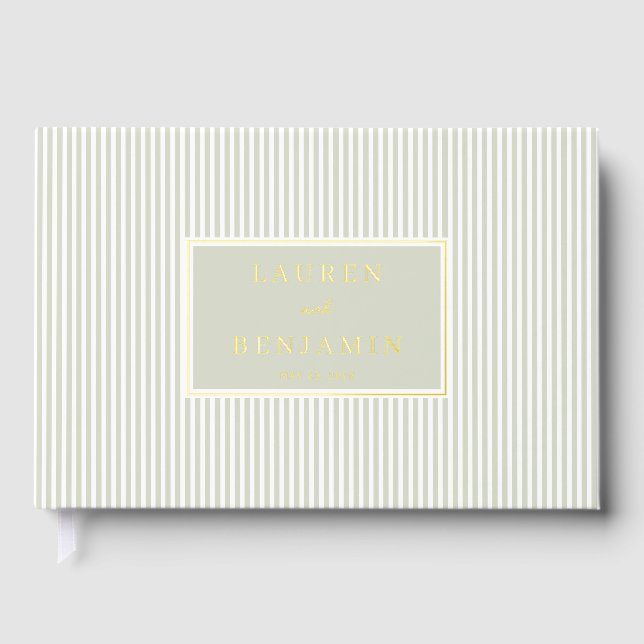 Libro De Visitas Elegant Green Striped Rectangle (Anverso)