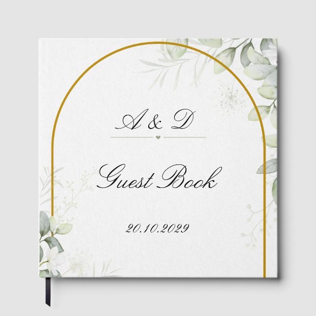 Libro De Visitas Elegant Greenery & Gold Arch Wedding Guest Book (Anverso)