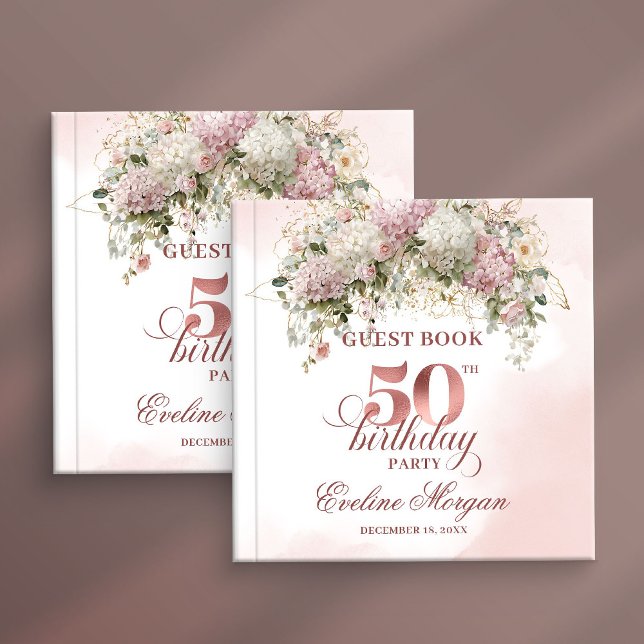 Libro De Visitas Elegant Greenery Rose Gold Blush 50th Birthday  (Elegant Greenery Rose Gold Blush 50th Birthday Sign In Guest Book

)