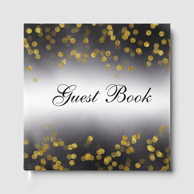 Libro De Visitas Elegant Guest Book Gold Confetti on Black (Anverso)