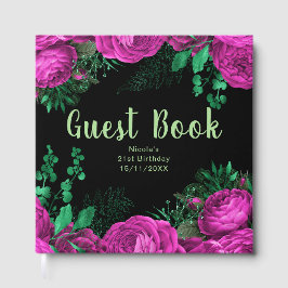 Libro De Visitas Elegant Hot Pink Flowers Birthday Party