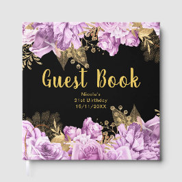 Libro De Visitas Elegant Lilac and Gold Flowers Birthday Party