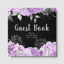 Libro De Visitas Elegant Lilac and Silver Flowers Birthday Party