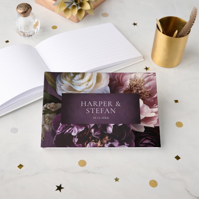 Libro De Visitas Elegant Maximalist Purple Floral Wedding (Anverso Abierto)