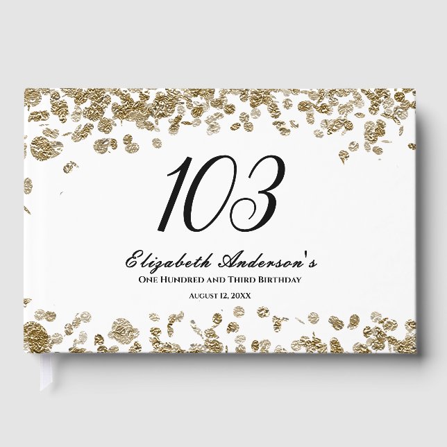 Libro De Visitas Elegant Minimalist Black and Gold 103rd Birthday (Anverso)