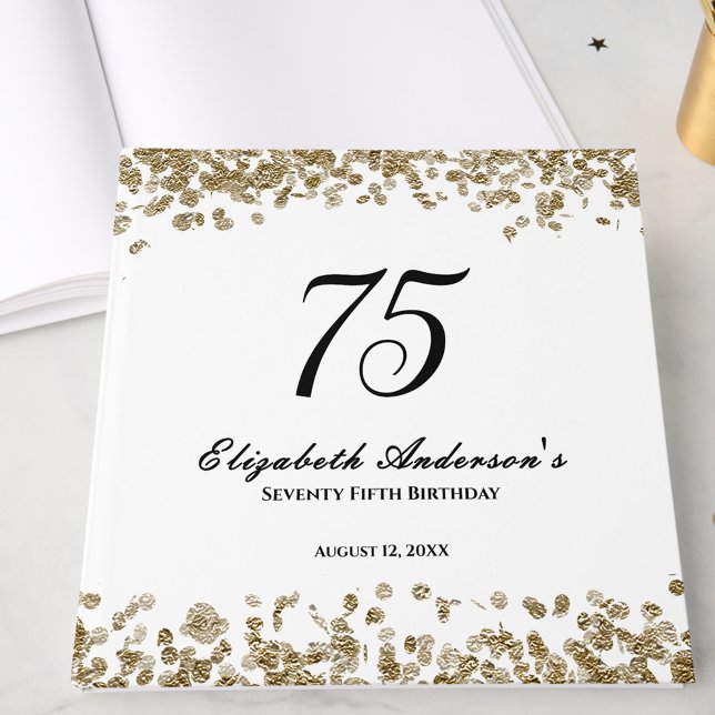 Libro De Visitas Elegant Minimalist Black and Gold 75th Birthday (Subido por el creador)