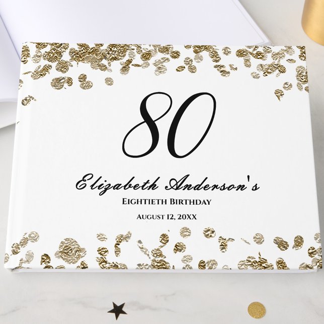 Libro De Visitas Elegant Minimalist Black and Gold 80th Birthday (Subido por el creador)