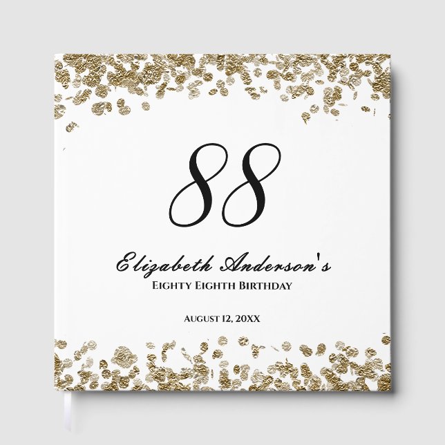 Libro De Visitas Elegant Minimalist Black and Gold 88th Birthday (Anverso)