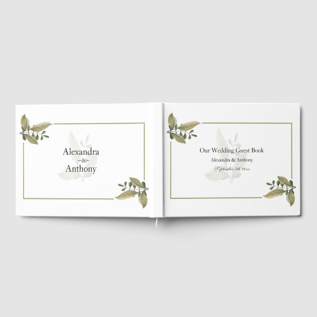 Libro De Visitas Elegant Minimalist Greenery Wedding Guest Book (Lleno)