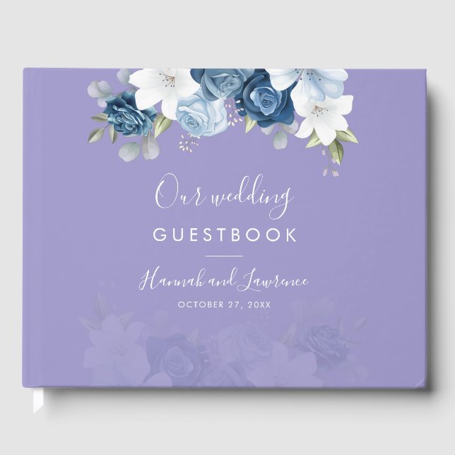 Libro De Visitas Elegant Modern Dusty Blue Floral Wedding (Anverso)