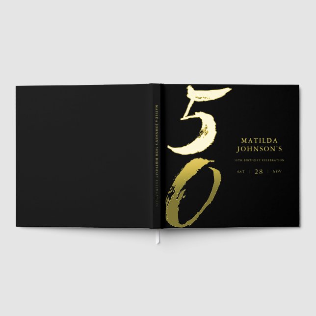 Libro De Visitas Elegant Modern Typography 50th Birthday  (Lleno)