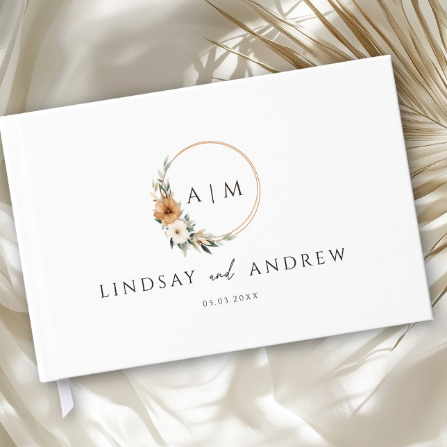 Libro De Visitas Elegant Monogram Copper Earthy Botanical (Custom Elegant Monogram Copper Earthy Botanical Photo Guest Book)