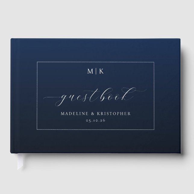 Libro De Visitas Elegant Navy Blue Calligraphy (Anverso)