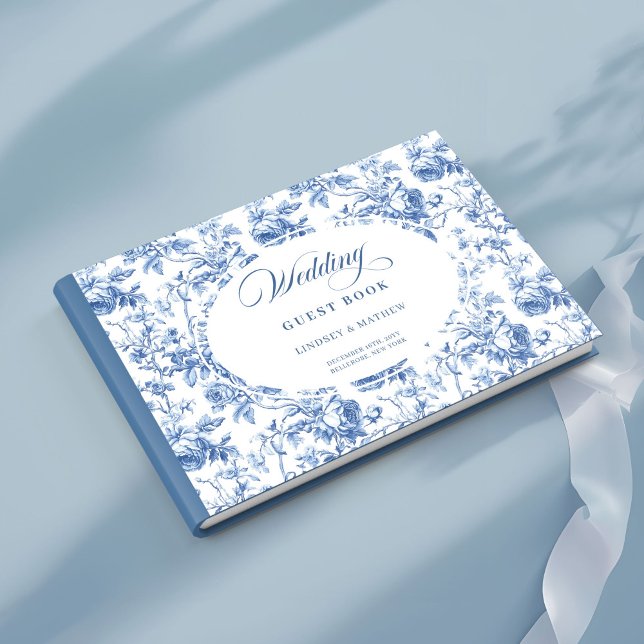 Libro De Visitas Elegant Navy Blue Toile de Jouy Roses Guest Book (Elegant Navy Blue Toile de Jouy Roses Guest Book)